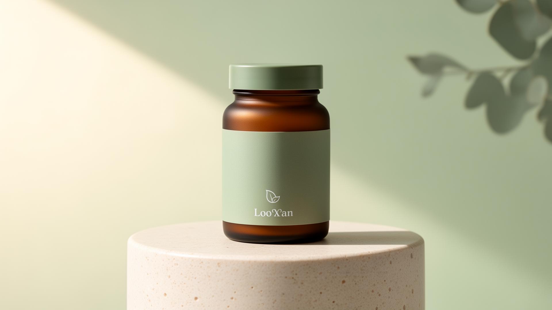Create Amino supplement jar on a stone pedestal
