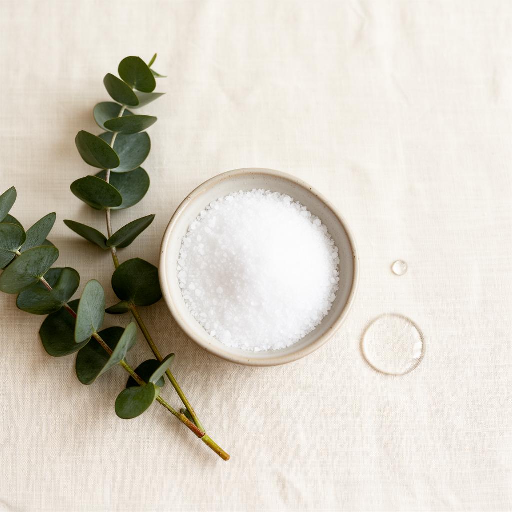 Pure amino acid powder beside eucalyptus